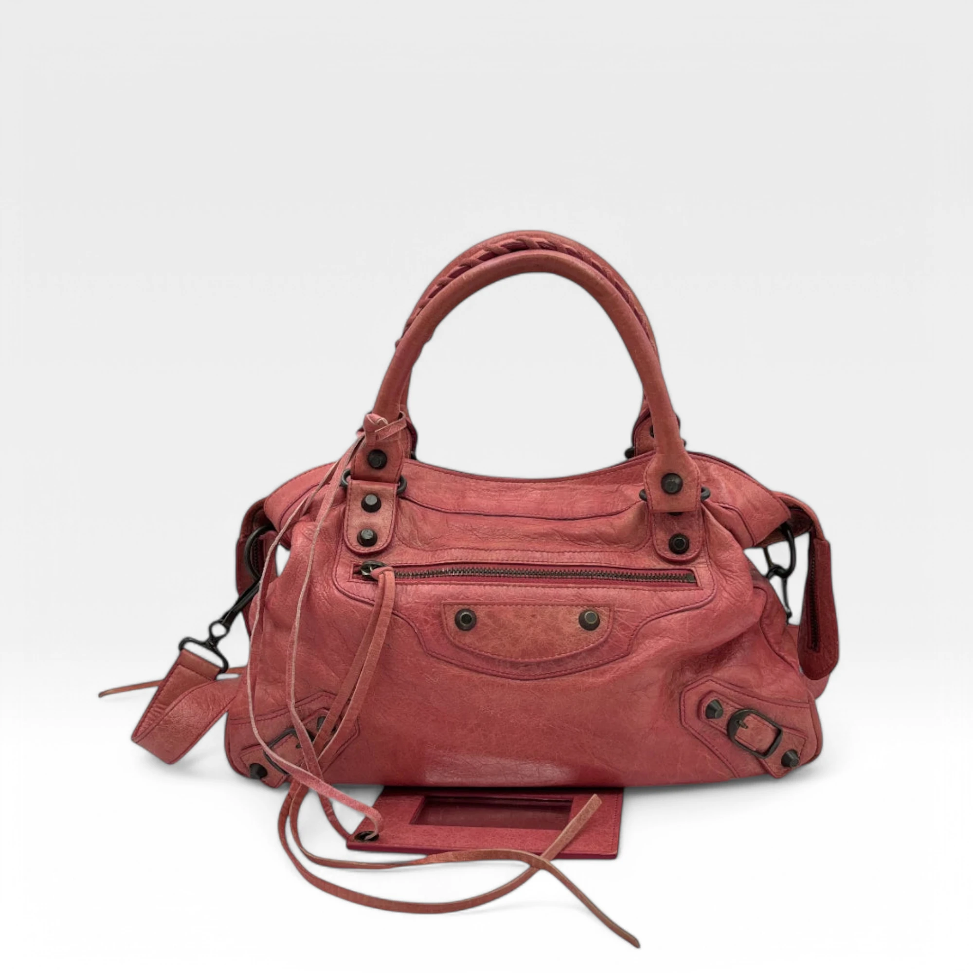 Balenciaga handbag The Frist City Bag with shoulder strap made of leather in pink